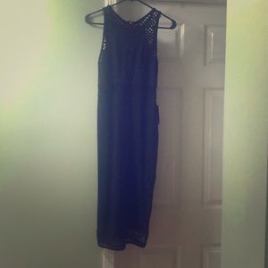 Black Express midi-dress with mesh waist detail